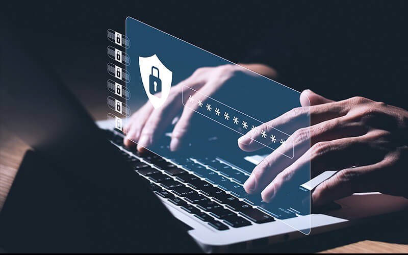 Cutting-edge data security Man typing his password