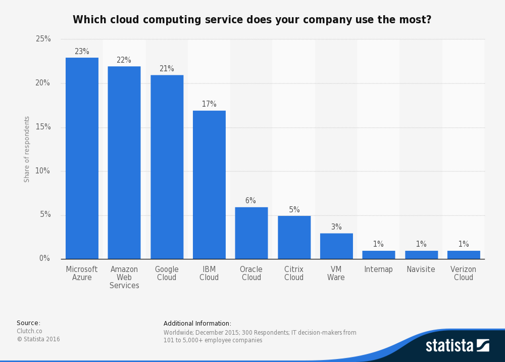 Which cloud computing service does your company use the most? This bar graph answers the question: Which cloud computing service does your company use the most?