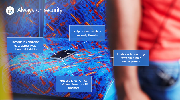 Microsoft 365 Business allows you to monitor and secure the devices your end users Microsoft 365 Business lifestyle image displaying security for devices