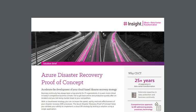 Azure Disaster Recovery proof of concept solution brief Cover view of Azure Disaster Recovery proof of concept solution brief that is available to download below