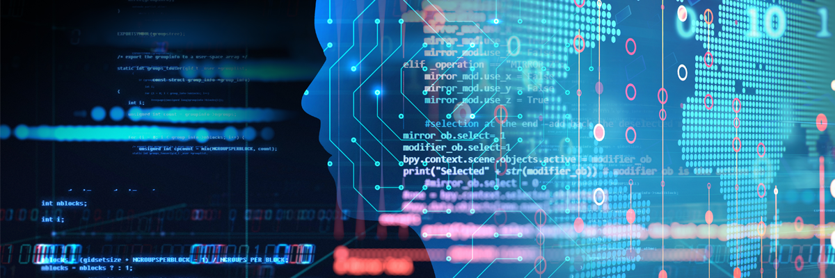 Discover how combining big data and artificial intelligence work as a valuable business tool Abstract data and AI concept with face under data