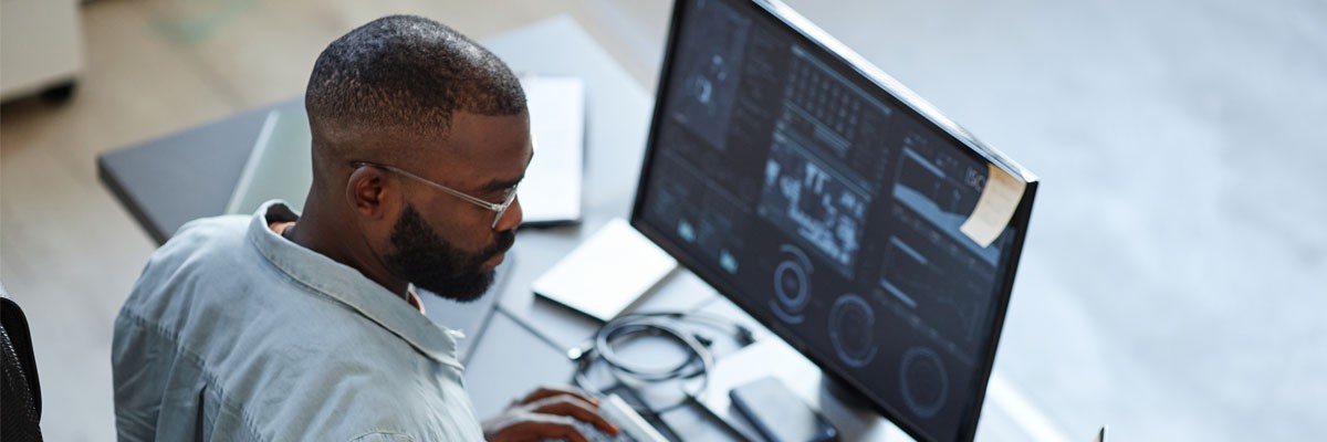 Control costs, mitigate risks and drive stronger performance across your software asset portfolios Business professional working on desktop computer