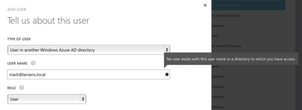 Be sure the MSA has admin rights to both Azure AD tenants View of the permission selection from administration settings