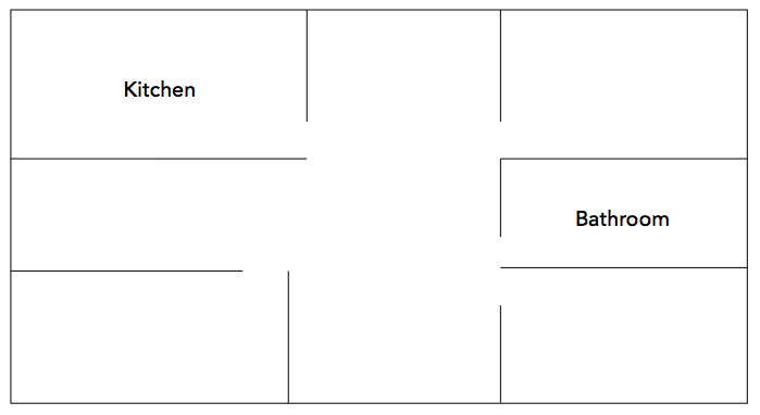 Define what should be in the house blue print of a house floor with bathroom and kitchen