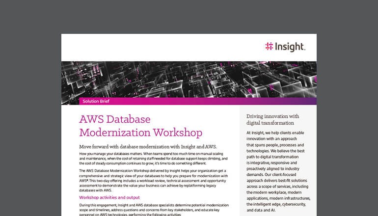 Database Modernization Workshop- Modernization with AWS Thumbnail of datasheet available to download below