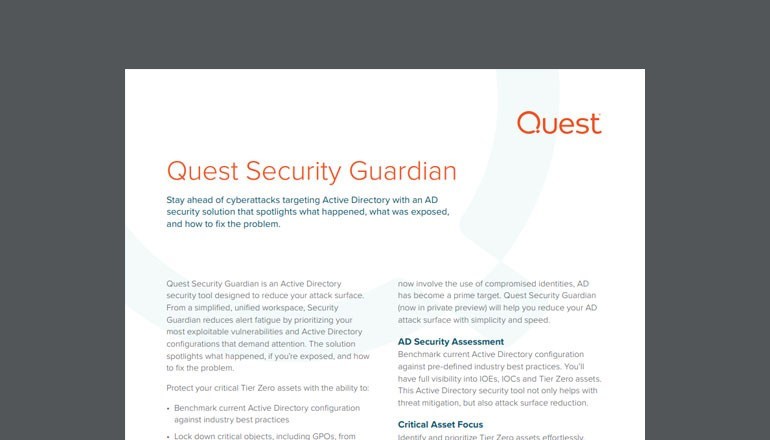 Quest Security Guardian Thumbnail of solution brief available to download below