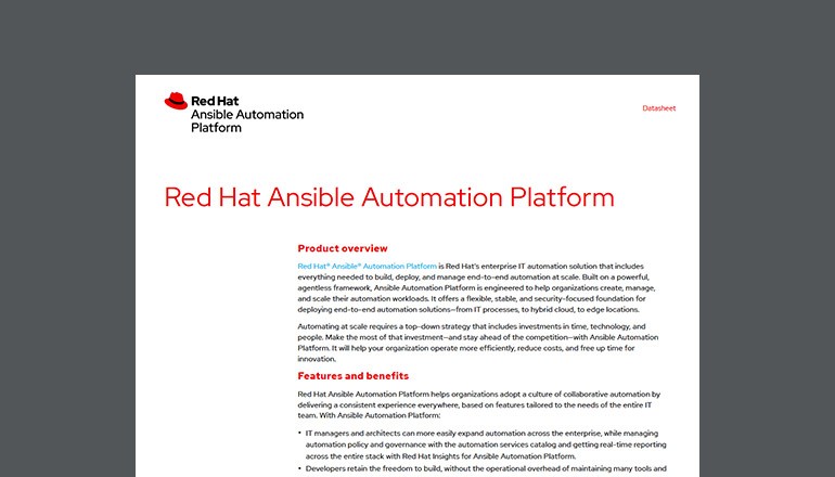 Red Hat Ansible Automation Platform Thumbnail of datasheet available to download below