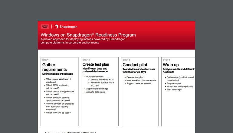 Windows on Snapdragon Readiness Program Thumbnail of solution brief available to download below