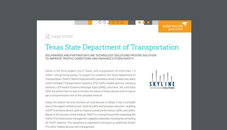 Texas State Department of Transportation Cover of SolarWinds asset available to download below.