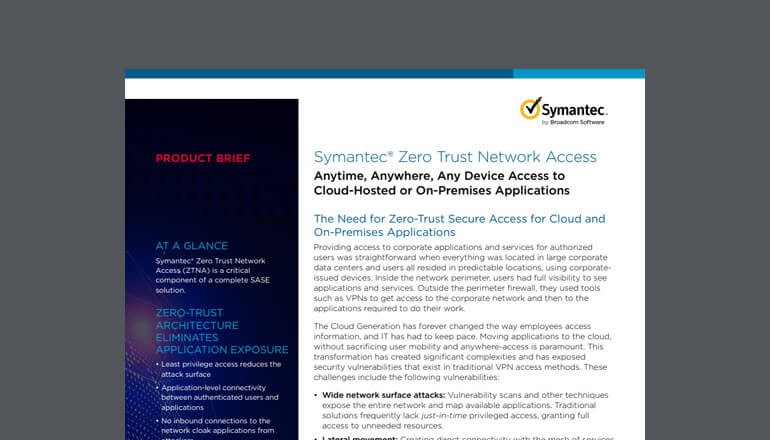 Symantec Zero Trust Network Access Cover of Symantec solution brief that is available for download below