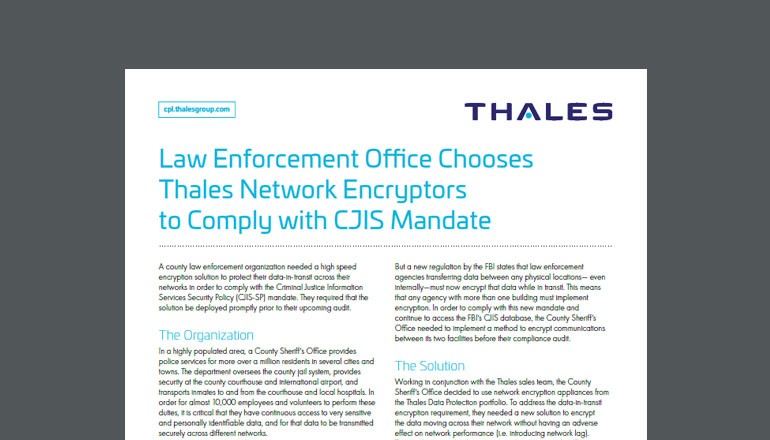 Law Enforcement Office Chooses Thales Network Encryptors Thales asset thumbnail