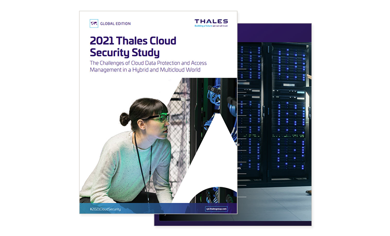2021 Thales Cloud Security Study Cover of report available to access by filling out the form on page.