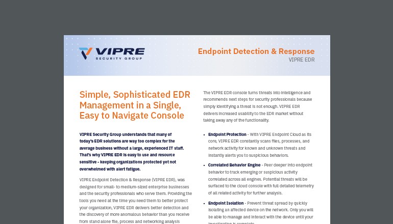 VIPRE Endpoint Detection and Response Thumbnail of asset available to download below