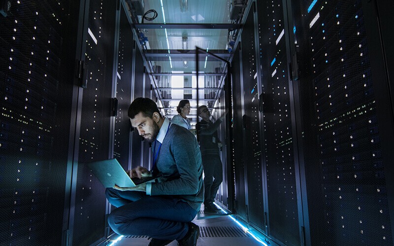 Get the whitepaper Business professional reading whitepaper off of tablet computer