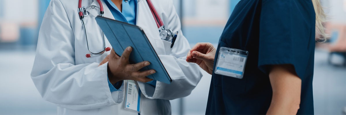 Med-Tech Firm Gains an Advanced Cloud Storage Solution to Support Innovation Doctor and nurse review patient data on tablet device