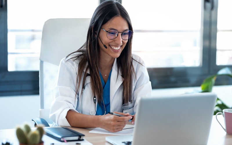 Discover technology solutions for healthcare Doctor working on laptop device