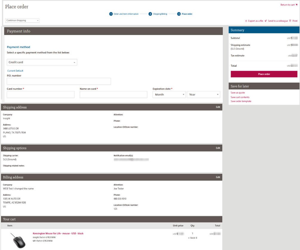 A simple ordering process helps you get the technology you need fast. View of the new place order dashboard showing the new payment info fields