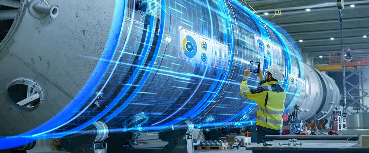 The Value of Computer Vision: More Than Meets the Eye engineer scanning equipment in factory using tablet