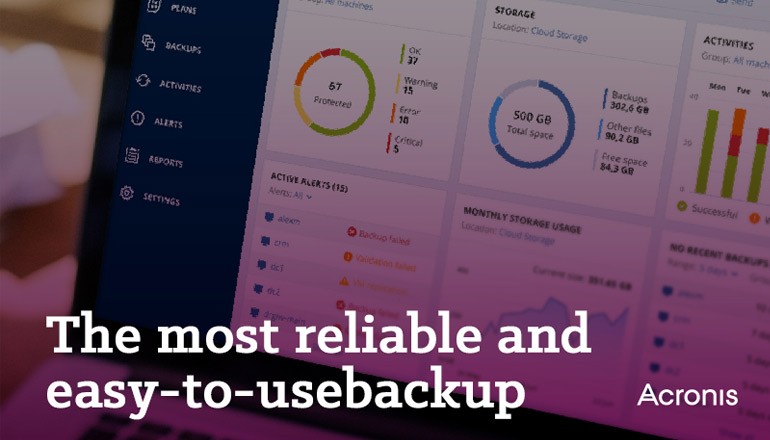 Acronis Cyber Backup: The most reliable and easy-to-use backup Monitor displaying Acronis Cyber Backup dashboard