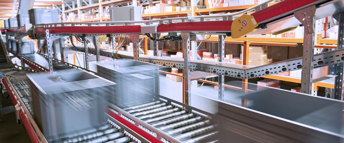 Innovation and the future of the IT supply chain boxes moving through automated supply chain in factory