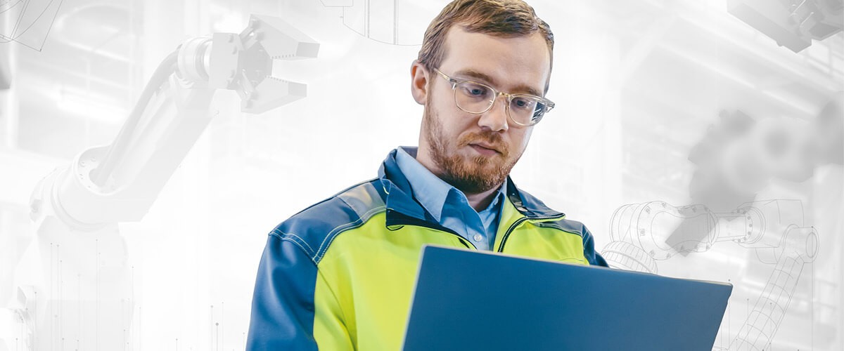 Automation is helping organizations across industries retain teammates thanks to improved employee experiences. Engineer on laptop computer. Automation, workforce automation, retail automation, back office automation, automation technology