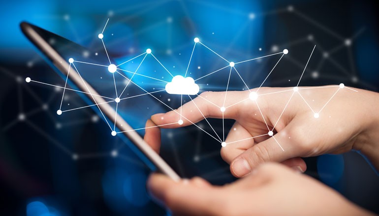 Start Making the Cloud Work for You Abstract concept of cloud and data on a tablet device