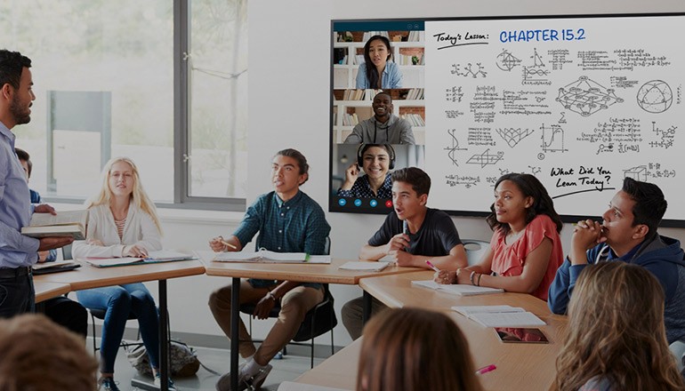 Samsung Interactive Displays for the Classrom Teacher interacting with students while using Samsung interactive display