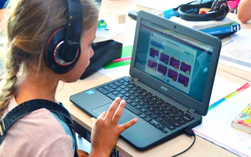 Dynamic devices for education Girl using Acer Chromebook laptop