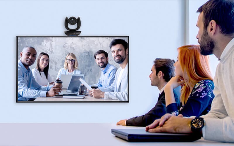 Why Insight and AVer USA? Team having a meeting using AVer Camera