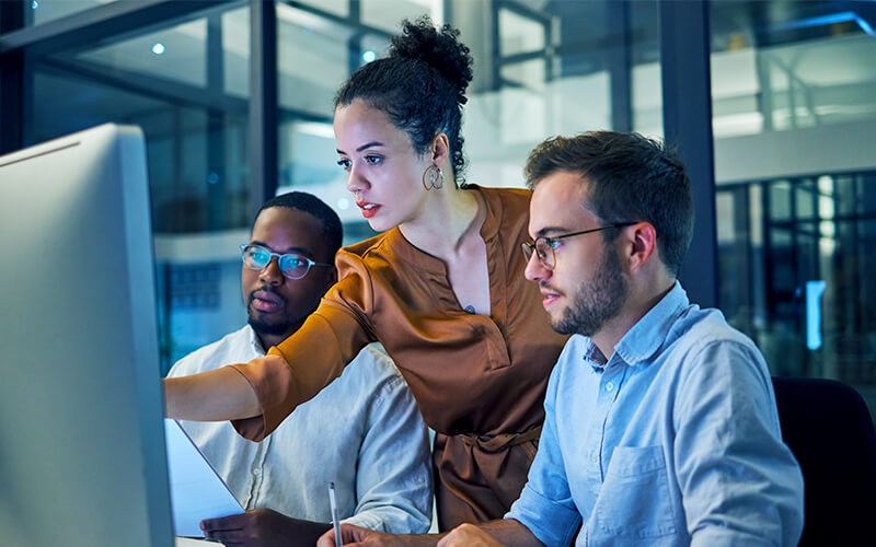 Data governance Workmates collaborating with each other