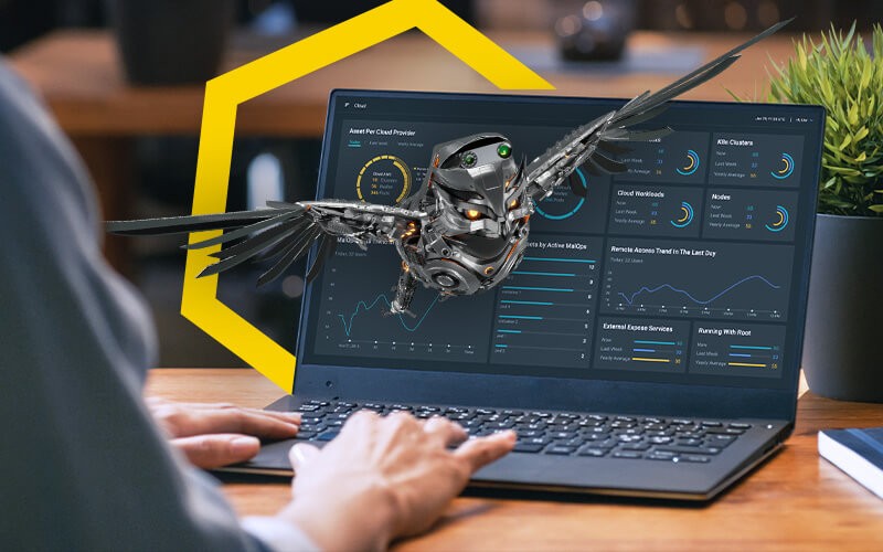 From the endpoint to everywhere Person using laptop with mechanical owl image