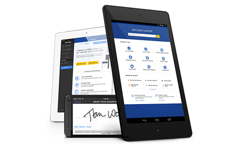 DocuSign provides an easy and secure method for customers to sign and send back documents DocuSign multiple tablet devices