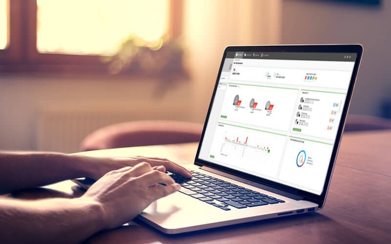 Innovative application security Person using a laptop with graphs showing