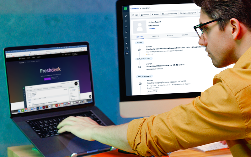 Freshworks Freshdesk® offers a single space to handle every customer issue. Professional using laptop
