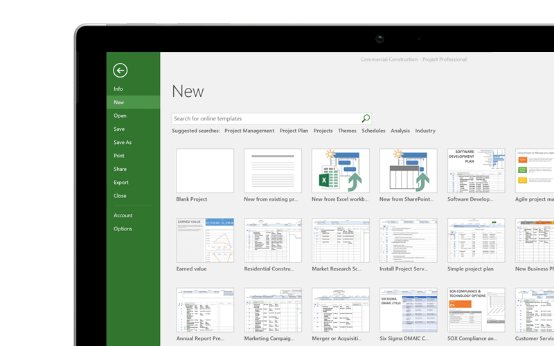 Microsoft Project management system Screenshot of Microsoft Project templates