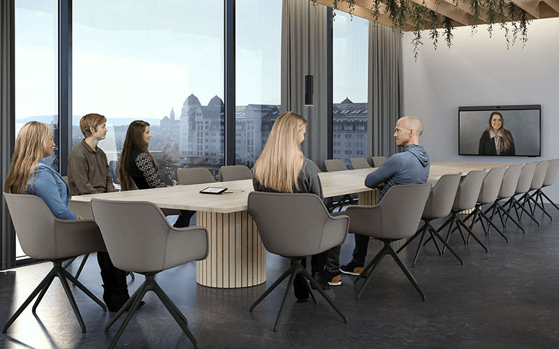 Large spaces, 12 or more people Teammates having a meeting in a large spaces