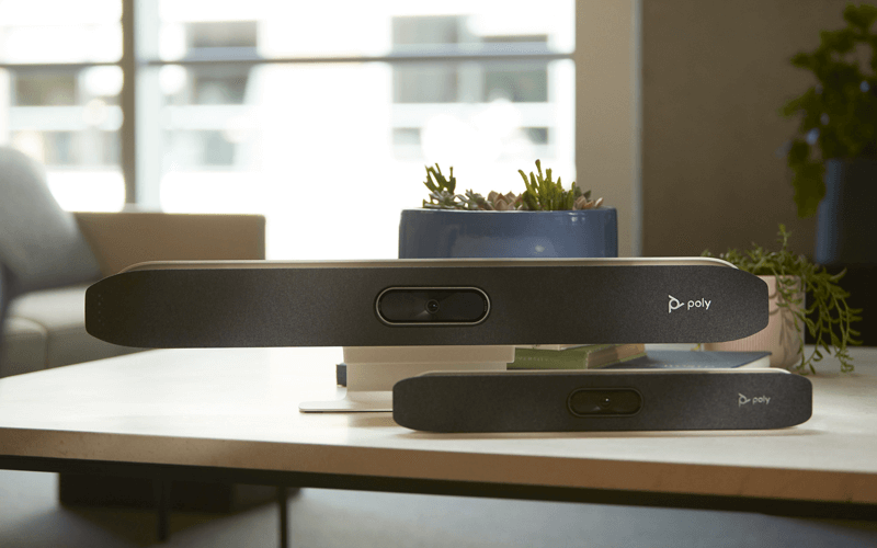 Poly Studio X™ Video Bars, take collaboration to a whole new level Poly Studio X30 X50 on table