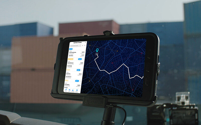 Samsung transportation solutions Tablet showing a map