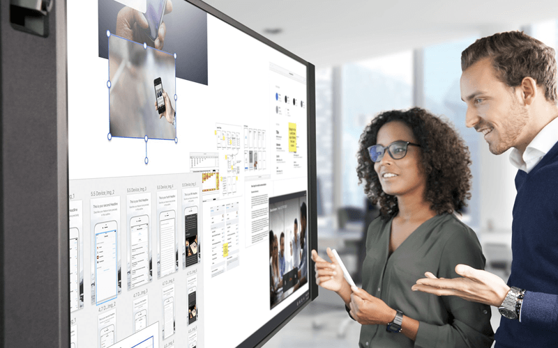 Teammates using Sharp commercial display Teammates using Sharp commercial display