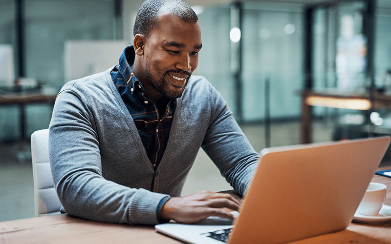 Endpoint security Man working at the office
