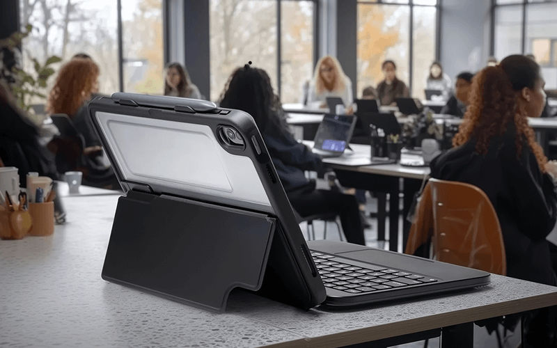 Stay productive and connected. Tablet using a ZAGG product