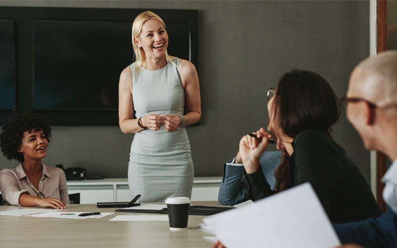 We provide expert consulting services Businesswoman explains transformation strategy in meeting